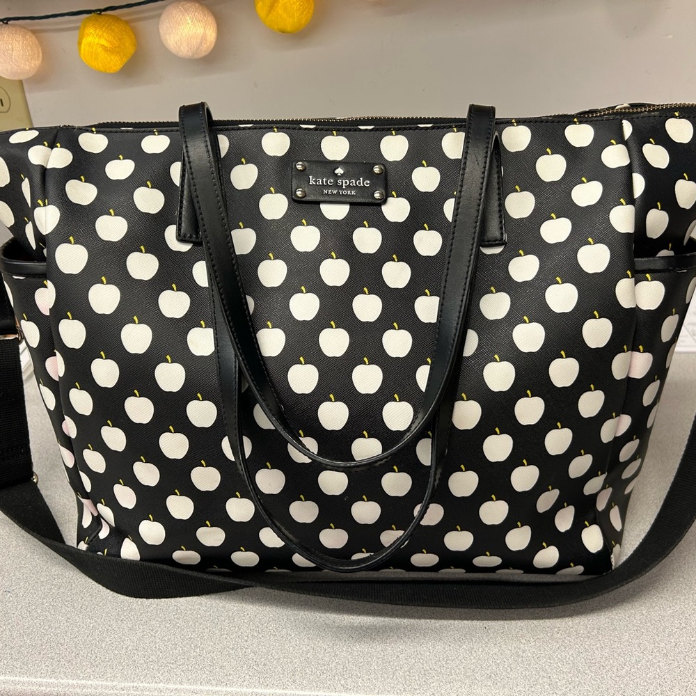 Kate Spade Black and White Polka Dot APPLE Tote and/or Diaper Bag - Picture 1 of 13